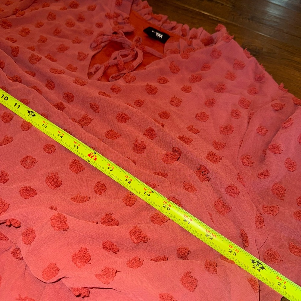 Tacera Swiss Dot Dress 2XL Boho Flowy Rust Coral Ruffle Sleeve Plus Size - Picture 4 of 8